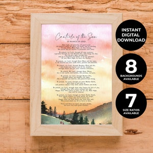 Canticle Of The Sun | Saint Francis of Assisi | God | Christian | Catholic | Bible | Minimalist | Print | INSTANT DOWNLOAD