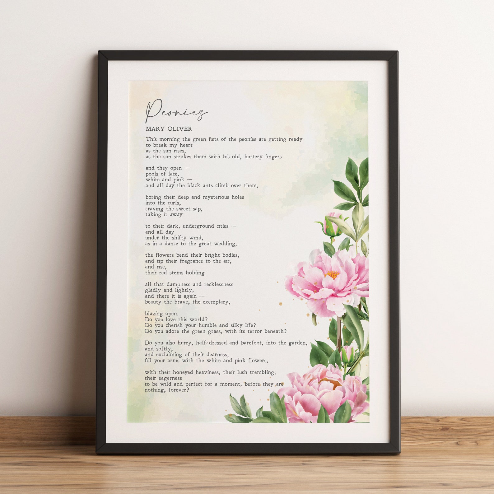 Peonies Mary Oliver Poem Illustrated Nature Etsy