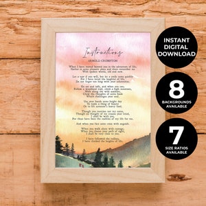 Instructions | Arnold Crompton | Funeral Poem | Sympathy Gift | Bereavement | Death | Grieving | Memorial Quote | INSTANT DOWNLOAD