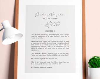Pride and Prejudice | Jane Austen  | Quotes | Literary Gift | Book | Print | Wall Art | Minimalist | Literary Poster | INSTANT DOWNLOAD