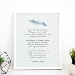 Hope Is The Thing With Feathers | Emily Dickinson | Poem | Lyric | Inspiration | Wall Art | Minimalist | Quote | Physical Print | No Frame