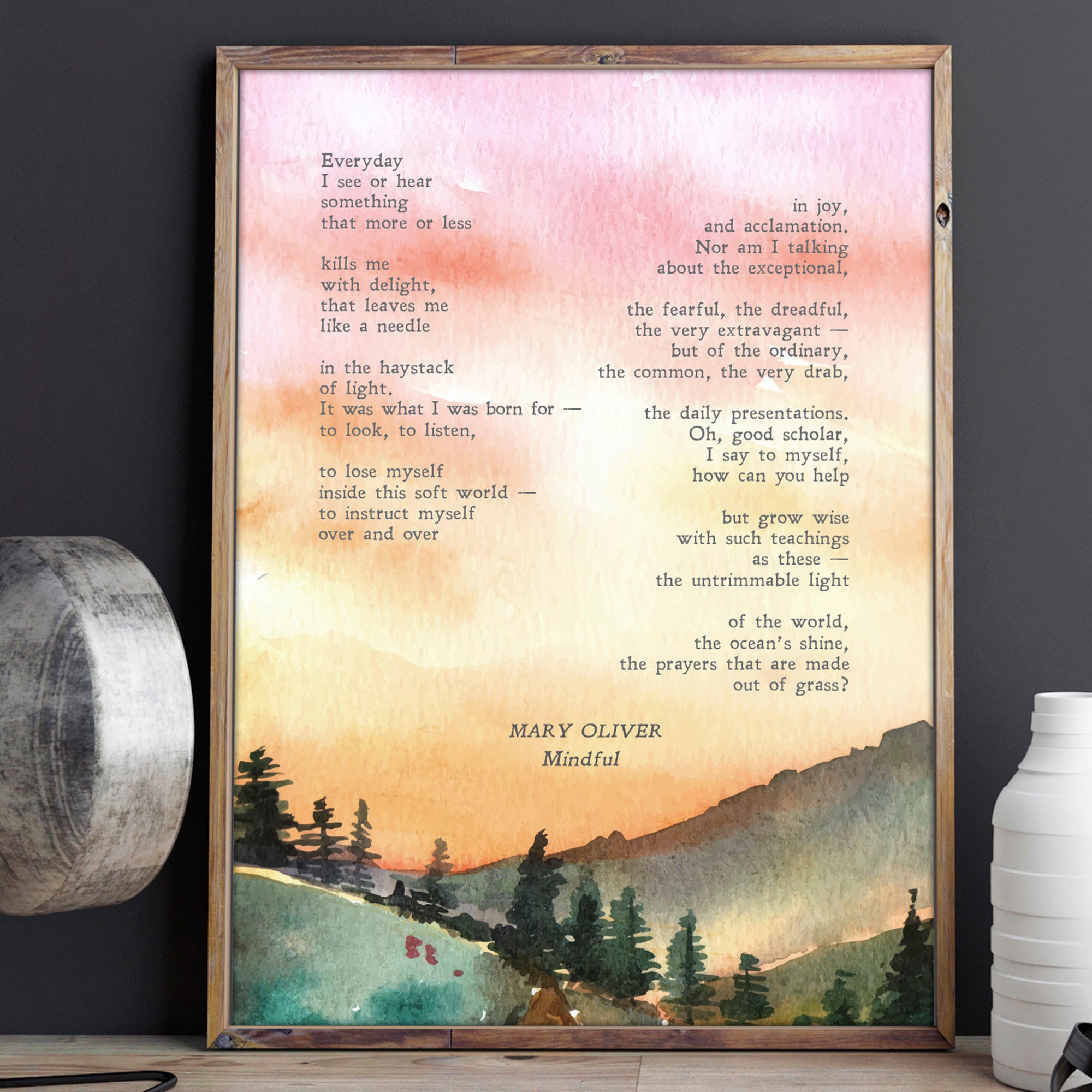 Mindful Mary Oliver Poem Illustrated Watercolor Etsy