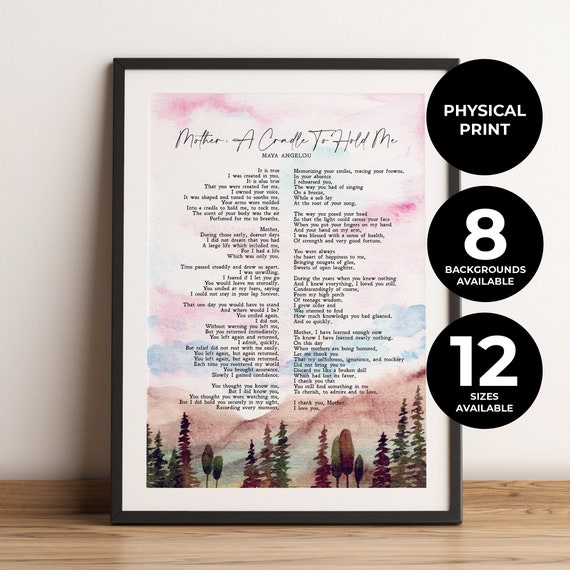 Mother A Cradle to Hold Me Maya Angelou Illustrated Poem Etsy