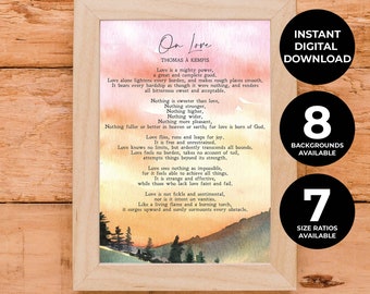 On Love / Thomas à Kempis / Poesía Romántica / Regalo / Acuarela / Inspiración / Motivación / Impresión / Arte mural / Cita / DESCARGA INSTANTÁNEA