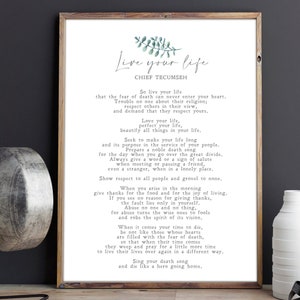 Live Your Life | Chief Tecumseh | Poem | Advice | Motivation | Inspiration | Print | Wall Art | Minimalist | Quote | INSTANT DOWNLOAD