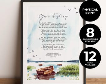 Impresión personalizada de poema funerario, regalo de duelo, póster de velatorio conmemorativo, cita sobre pesca, arte de pescador, me fui a pescar, impresión física, sin marco.