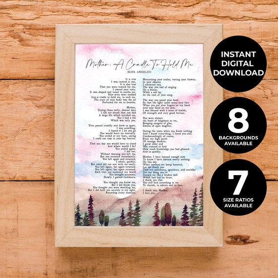 Mother A Cradle to Hold Me Maya Angelou Illustrated Poem Etsy