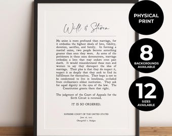 Custom Gay Marriage Print, Lesbian Poem, Same-Sex Union Supreme Court, Customized Minimalist LGBTQ Wedding Gift, Physical Print, No Frame