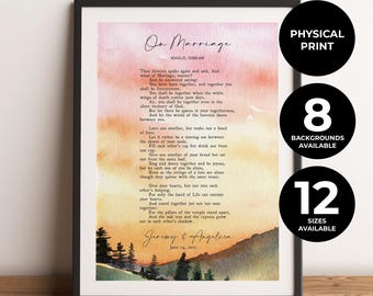 Lámina personalizada para bodas, regalo de boda personalizado, poema personalizado para novios, sobre el matrimonio, Khalil Gibran, impresión física, sin marco.