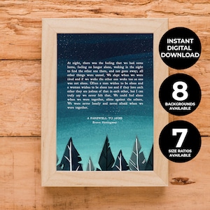 Ernest Hemingway | A Farewell to Arms | Quote | Love | Romance | Novel | Gift | Print | Literature Poster | INSTANT DOWNLOAD