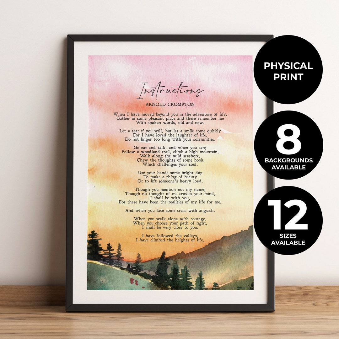 Instructions | Arnold Crompton | Funeral Poem | Sympathy Gift ...