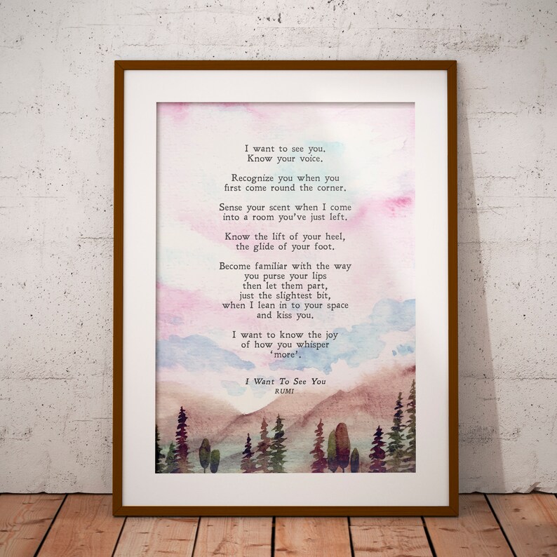 Romance Passion Love Wall Art Poem Illustrated I Want to See You Valentine/'s Day No Frame Included Rumi Physical Print