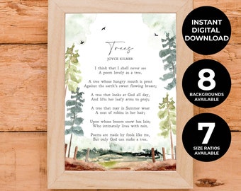 Trees | Joyce Kilmer | Poem | Nature | Art | Inspiration | Print | Wall Art | Minimalist | Quote | INSTANT DOWNLOAD