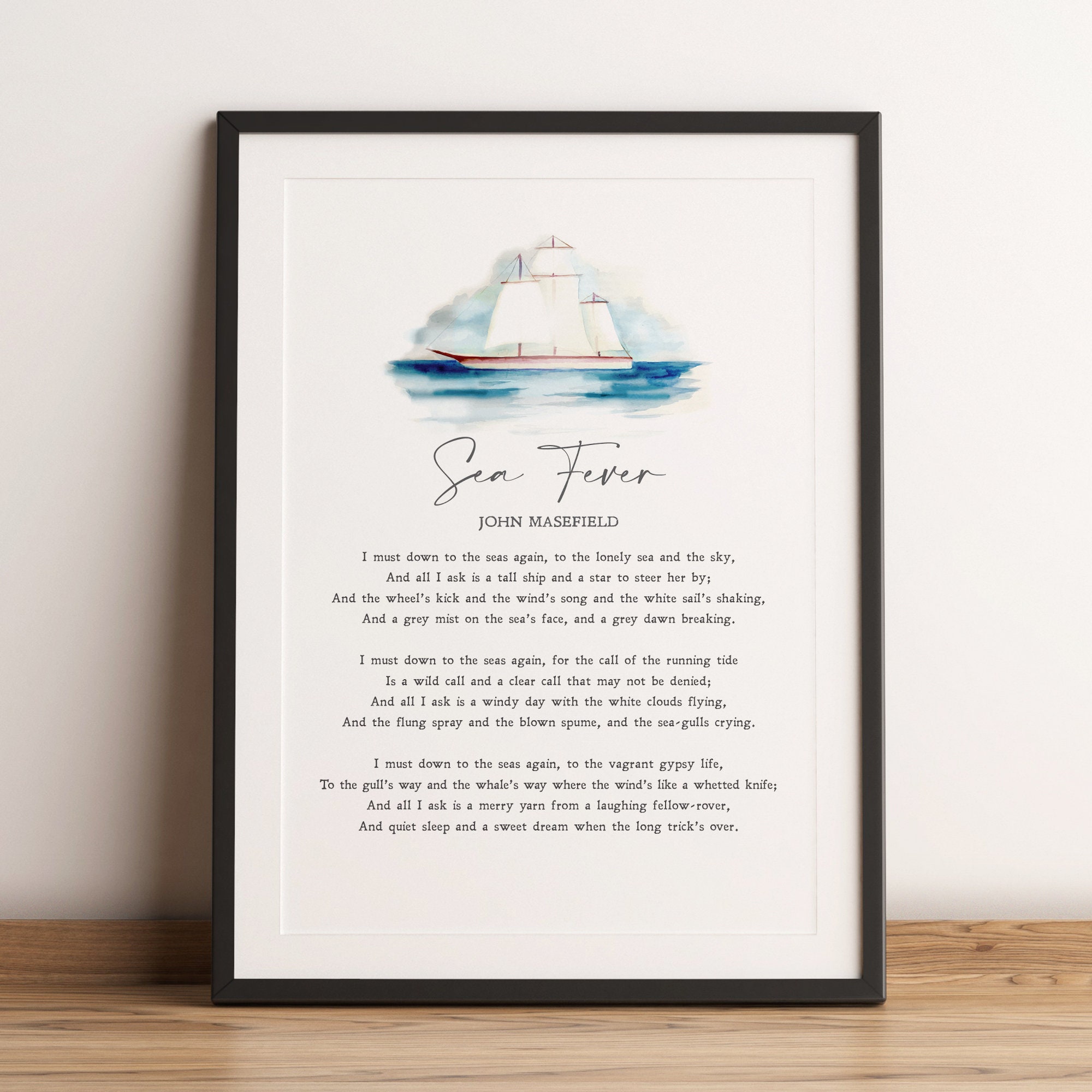 Sea Fever V2 John Masefield Poem Sailing Ocean | Etsy