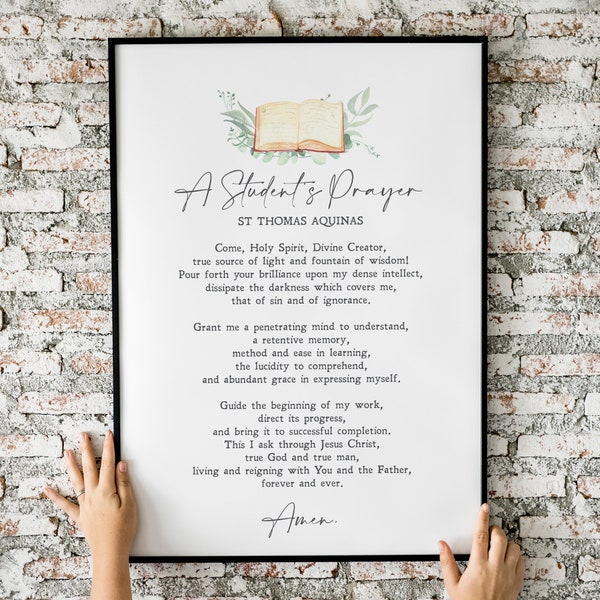 A Student's Prayer | St. Thomas Aquinas | School | Religion | Christian | Wall Art | Catholic | Pray | Print | Gift | Bible INSTANT DOWNLOAD