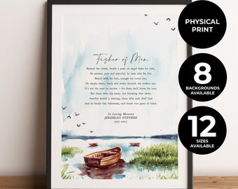 Impresión personalizada de poema funerario, regalo de duelo, póster de velatorio conmemorativo, cita sobre pesca, arte de pescador, pescador de hombres, impresión física, sin marco.