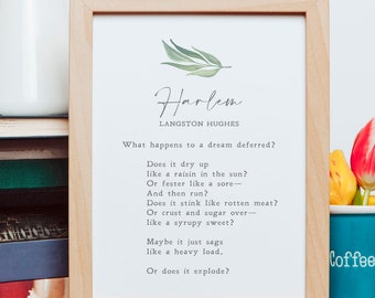 Harlem | Langston Hughes | Poem | Dreams | Motivation | Inspiration | Print | Wall Art | Minimalist | Quote | Physical Print | No Frame