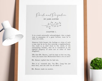 Pride and Prejudice | Jane Austen  | Quotes | Literary Gift | Book | Wall Art | Minimalist | Literary Poster | Physical Print | No Frame