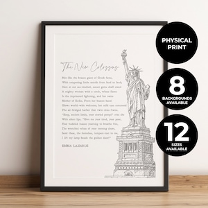 The New Colossus | Emma Lazarus | Poem | Statue of Liberty | Lady Liberty | Freedom | Physical Print | No Frame Included