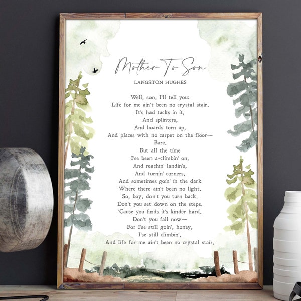 Mother To Son | Langston Hughes | Poem | Civil Rights | Equality | Inspiring | Wall Art | Minimalist |  Physical Print | No Frame Included