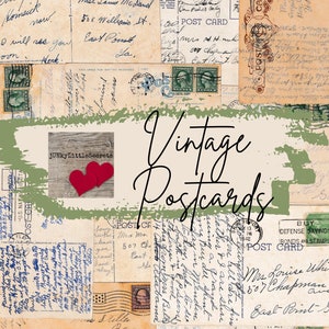 Printable Vintage Handwritten Postcards, Instant Digital Download, Vintage Ephemera, Junk Journal Supplies, Antique Postcards, Collage Sheet