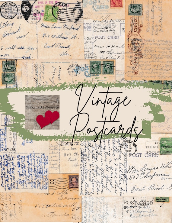 Printable Vintage Handwritten Postcards Instant Digital | Etsy