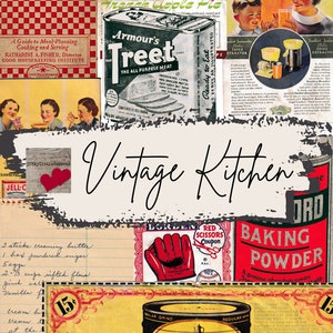 Artigos de cozinha vintage para impressão, anúncios de culinária vintage, receitas manuscritas, kit de diário de sucata, download instantâneo, corte caprichado, álbum de recortes