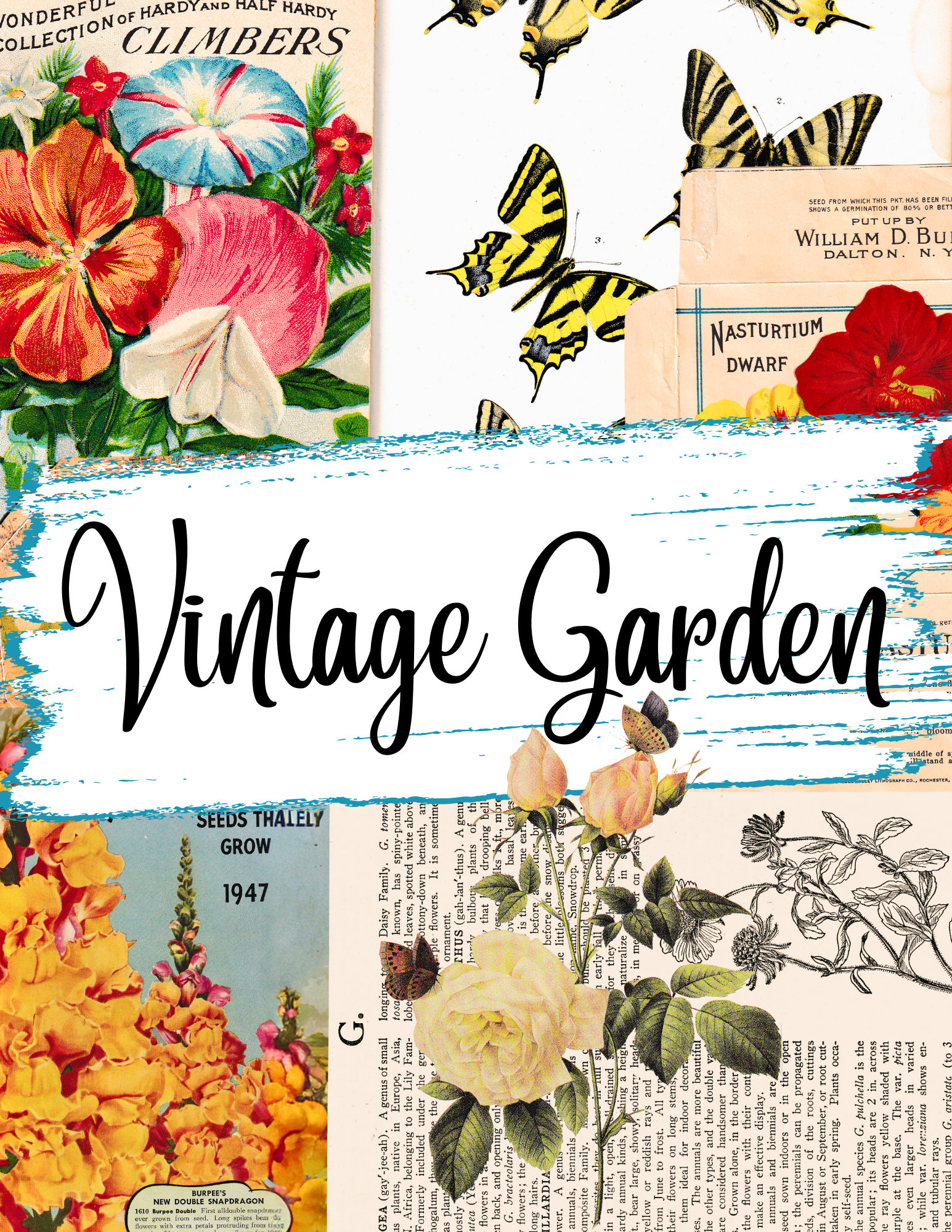 Printable Vintage Garden Ephemera Kit, Instant Digital Download, Junk ...
