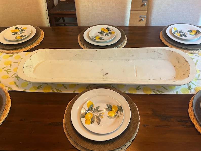 Extra Large Wood Dough Bowl – 39" Hand Carved Centerpiece Table Decor Vintage White
