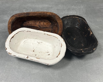 SMALL DOUGH BOWLS * 5 Pack - Free Next Day Shipping * Stained Brown/Vintage White/Rustic Black