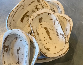 White Dough Bowls - Small Bulk Set, Rustic Farmhouse Decor