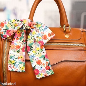 Skinny Purse Scarf for Handbag (Blunt Ends) | Cream Floral print | Handmade Designer Gift