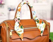 Skinny Purse Scarf for Handbag (Angled Ends) | Mint Floral print | Handmade Designer Gift