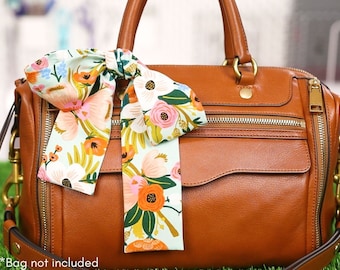Skinny Purse Scarf for Handbag (Blunt Ends) 39 inch | Mint Floral print | Handmade Designer Gift
