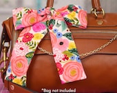 Skinny Purse Scarf for Handbag (Blunt Ends) | Pink Rose print | Handmade Designer Gift