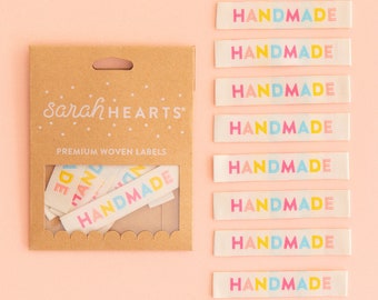 Sarah Hearts Sew-In Woven Labels - Colorful "Handmade"