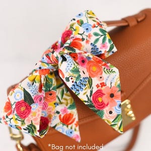 Skinny Purse Scarf for Handbag (Angled Ends) | Cream Floral print | Handmade Designer Gift