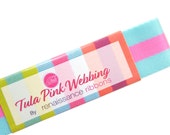 Tula Pink Webbing 2 yards x 1.5 inch - Aqua and Hot Pink | Nylon Webbing for Bag Making & Sewing