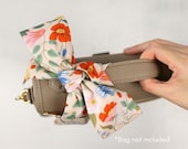 Skinny Purse Scarf for Handbag (Angled Ends) 41 inch | Strawberry Floral Beige Blush print | Handmade Designer Gift