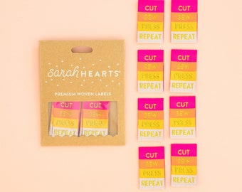 Sarah Hearts Sew-In Woven Labels - "Cut Sew Press Repeat"