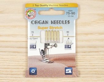 Organ Needles Super Stretch Assortment (3ea 75/11, 2ea 90/14) Eco Pack for Sewing Knit Fabrics