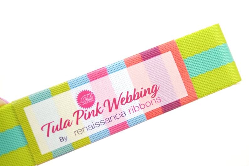 Tula Pink Webbing 2 yards x 1.5 inch  Lime and Turquoise  image 1
