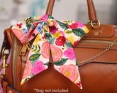 Skinny Purse Scarf for Handbag (Angled Ends) 39 inch | Pink Rose print | Handmade Designer Gift
