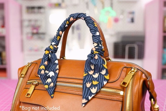 Skinny Purse Scarf for Handbag (angled Ends) 36 Inch | Navy Tulip
