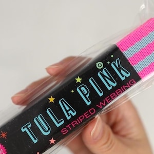 Tula Pink Webbing 2 yards x 1 inch - Hot Pink and Aqua | Nylon Webbing for Bag Making & Sewing