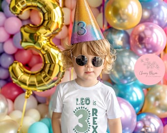 Boy's Personalised T-Shirt, Dinosaur 3 Rex Kids Top, I am Three, Third Birthday, Cake Smash