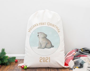 Personalised Christmas Sack, Christmas Gift Sack, Santa Sack, Christmas Eve Bag, Christmas Polar Bear.
