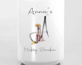 Personalised Make Up Brush Holder, Ceramic Brush Pot, Make Up Initial Gift, Christmas Gift