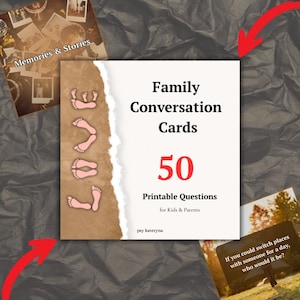 Familiengesprächskarten – 50 druckbare Fragen für Kinder und Eltern | Bildschirmfreies Bindungsspiel, emotionale Verbindung, Familienabend