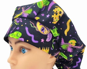 Bouffant Scrub Cap with Satin Mardi Gras Women’s Bouffant Surgical Hat - Bouffant scrub hats - Surgical cap - Nurse Cap - Radiology Cap